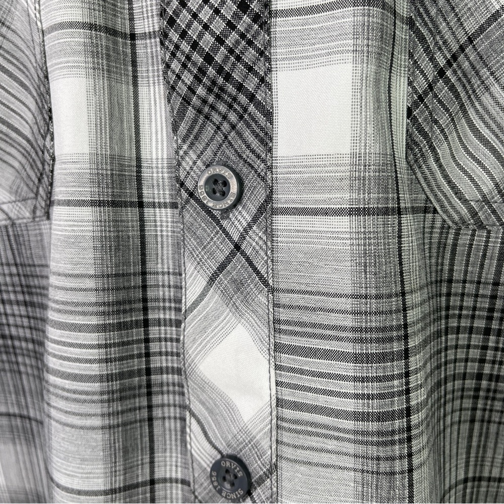 ORVIS Men’s Short Sleeve Black Gray & White Plaid Shirt Size L 100% Polyester - Picture 6 of 11